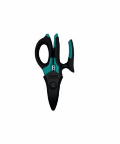 Forbici multiuso professionali con protezione lame e impugnatura ergonomica in gomma antiscivolo.