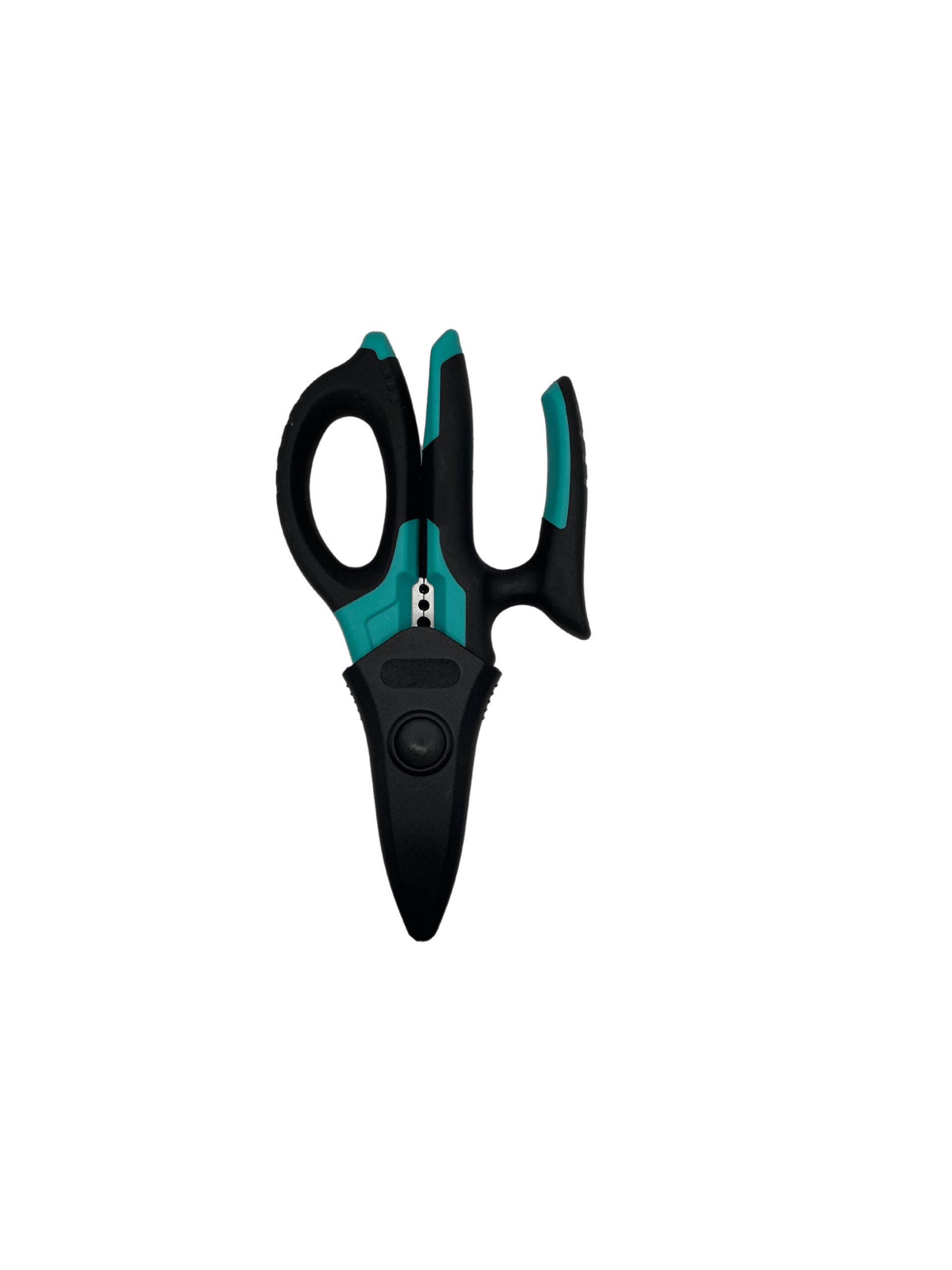 Forbici multiuso professionali con protezione lame e impugnatura ergonomica in gomma antiscivolo.